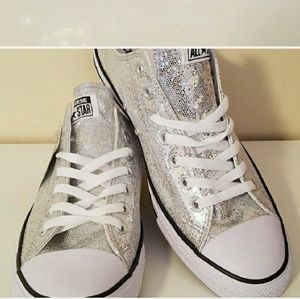 Converse All Stars Silver Sparkle Ox Shoes